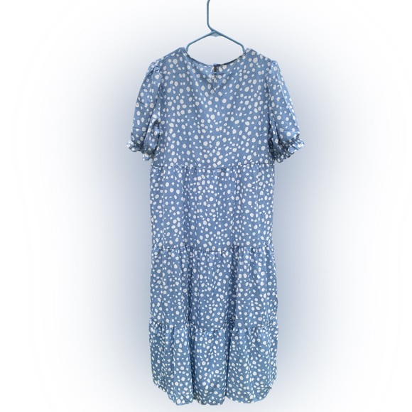 Pretty Garden Blue with White Polka Dot Long Dress Size Large - Picture 3 of 7